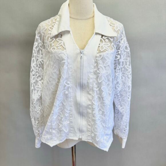 Vintage 90s Banjo poplin and lace western zip up shirt size 1X - Picture 15 of 15